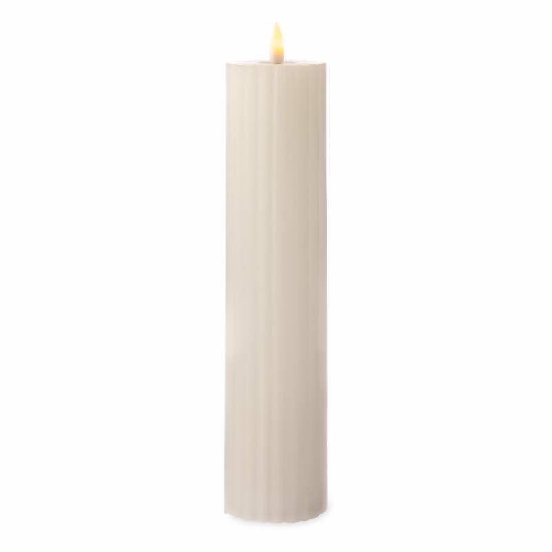 Indoor/ Outdoor Pillar LED Carved Waxed Candle, Tall - Cream